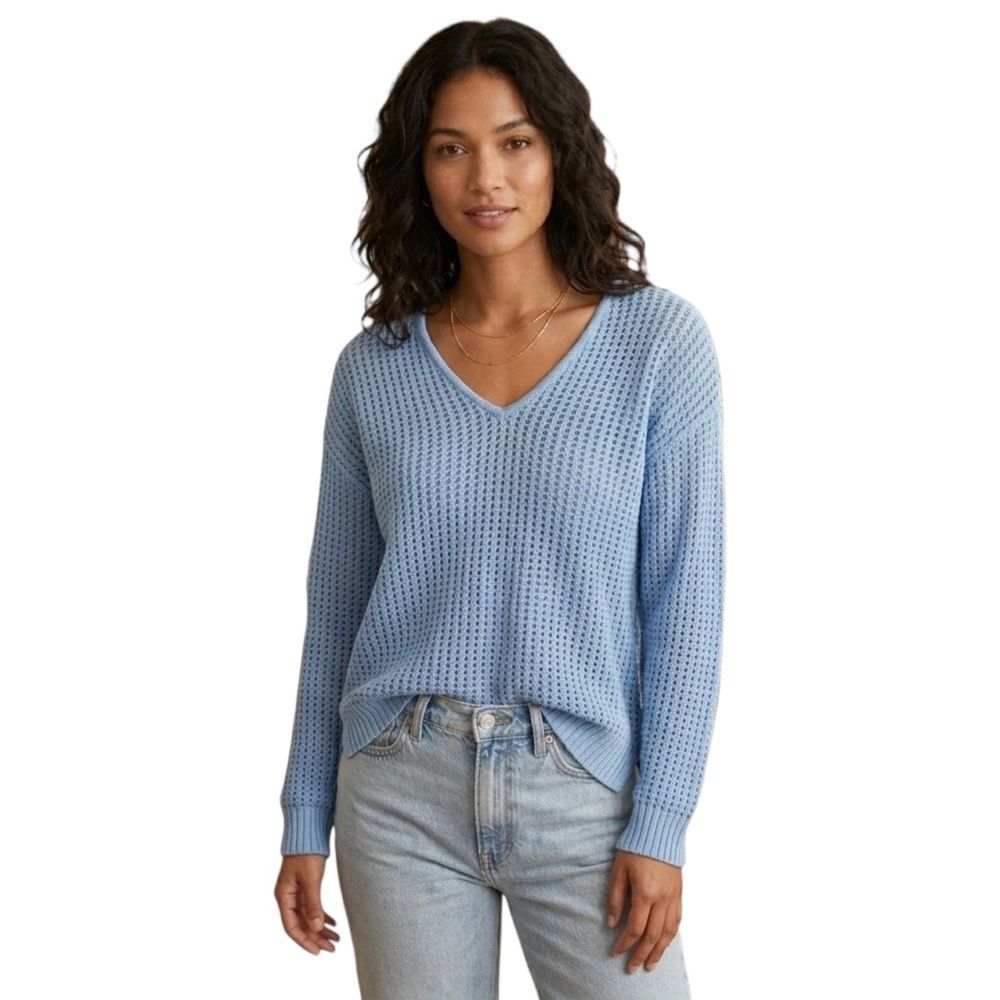 Jeanne Pierre Blue V-Neck Long Sleeve Sweater